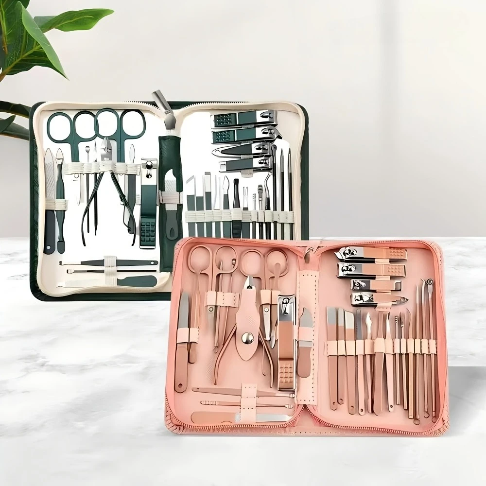 Kit de manicura y pedicura disponible en colores degradados morado-azul, negro, oro rosa y verde oscuro, set portátil profesional para el cuidado de las uñas