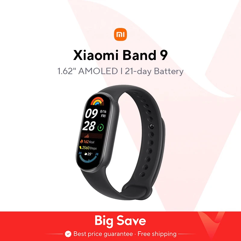 Versión global Xiaomi Smart Band 9 Pantalla AMOLED de 1,62 pulgadas 21 días de duración de la batería Admite más de 150 modos deportivos 5ATM Bluetooth 5.4