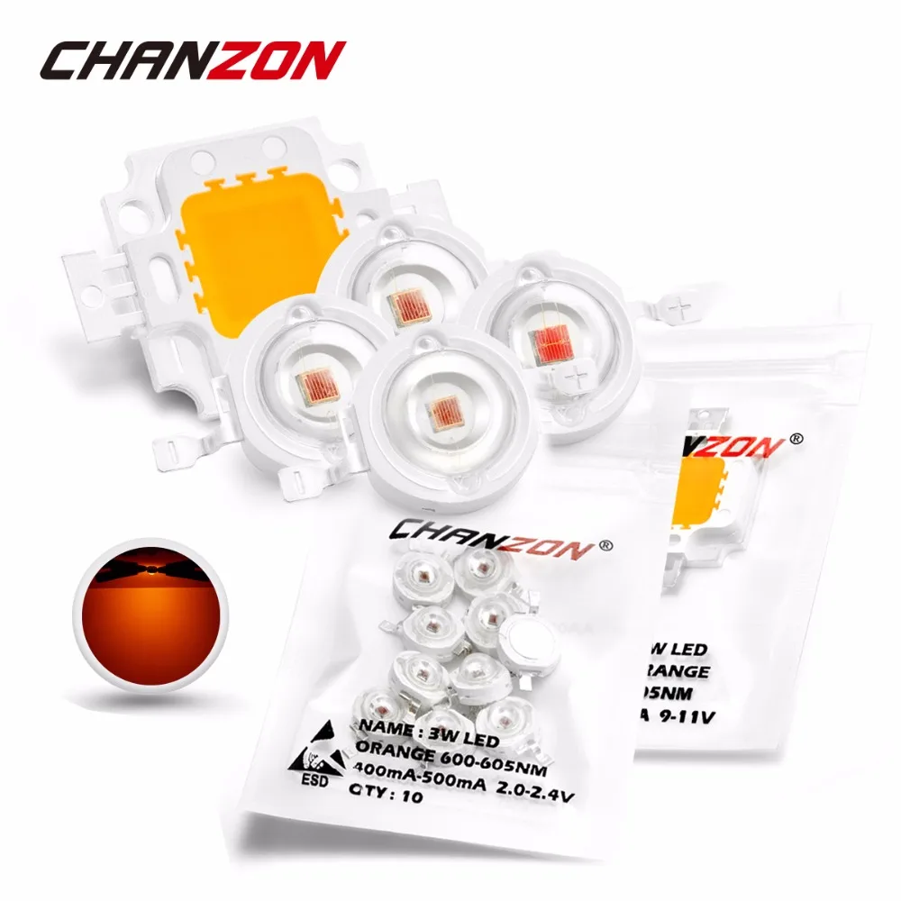 Chanzon Hochleistungs-LED-Chip, orange, bernsteinfarben, 1 W, 3 W, 10 W, COB-LED-Leuchtmittel, 595 nm – 600 nm/600 nm – 605 nm, integriert für