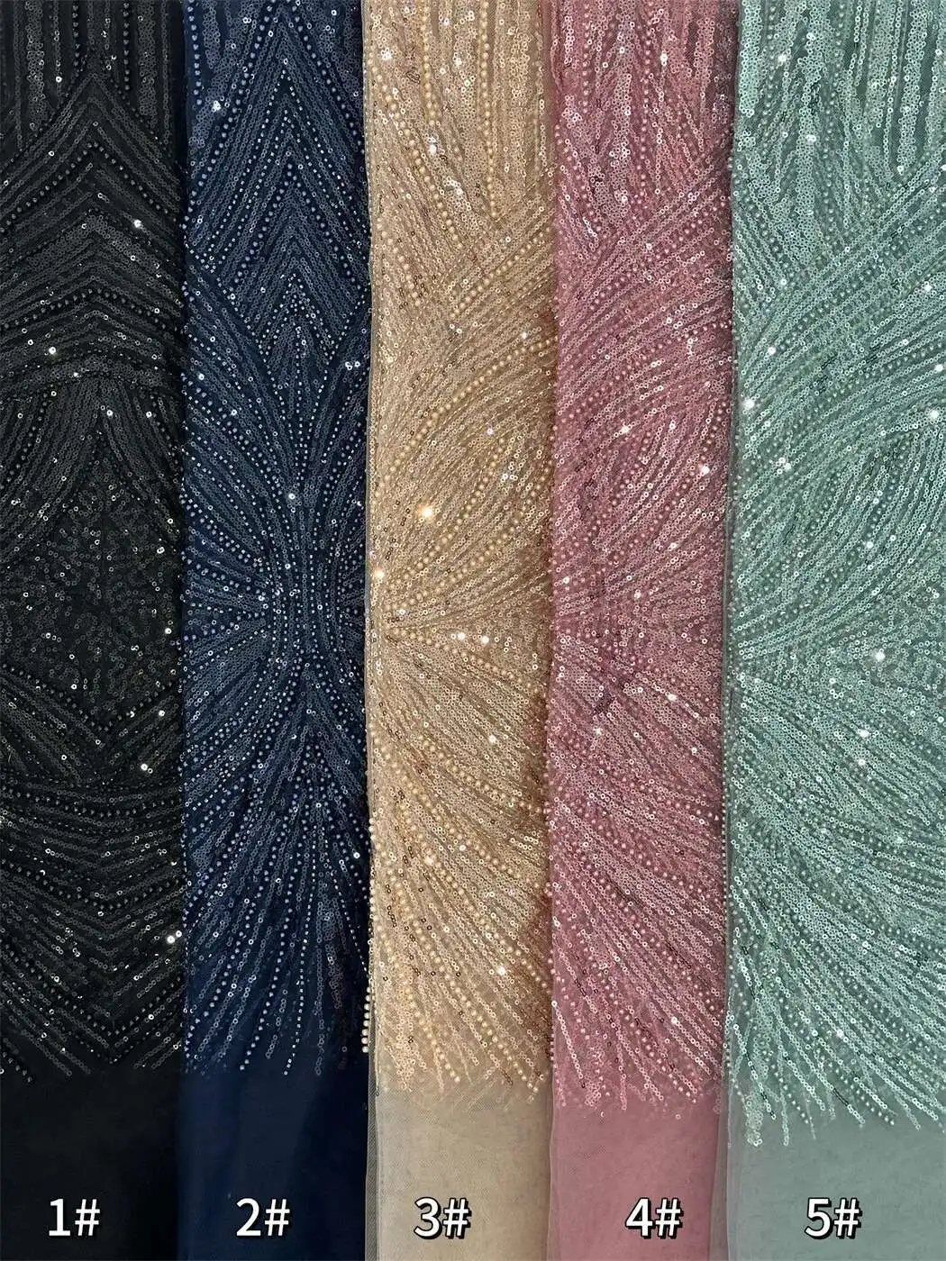

Blue Luxury African Heavy Handmade Beaded Lace Fabric 2025 High Quality 5Yards Sequins French Tulle Bead Lace For Wedding Party
