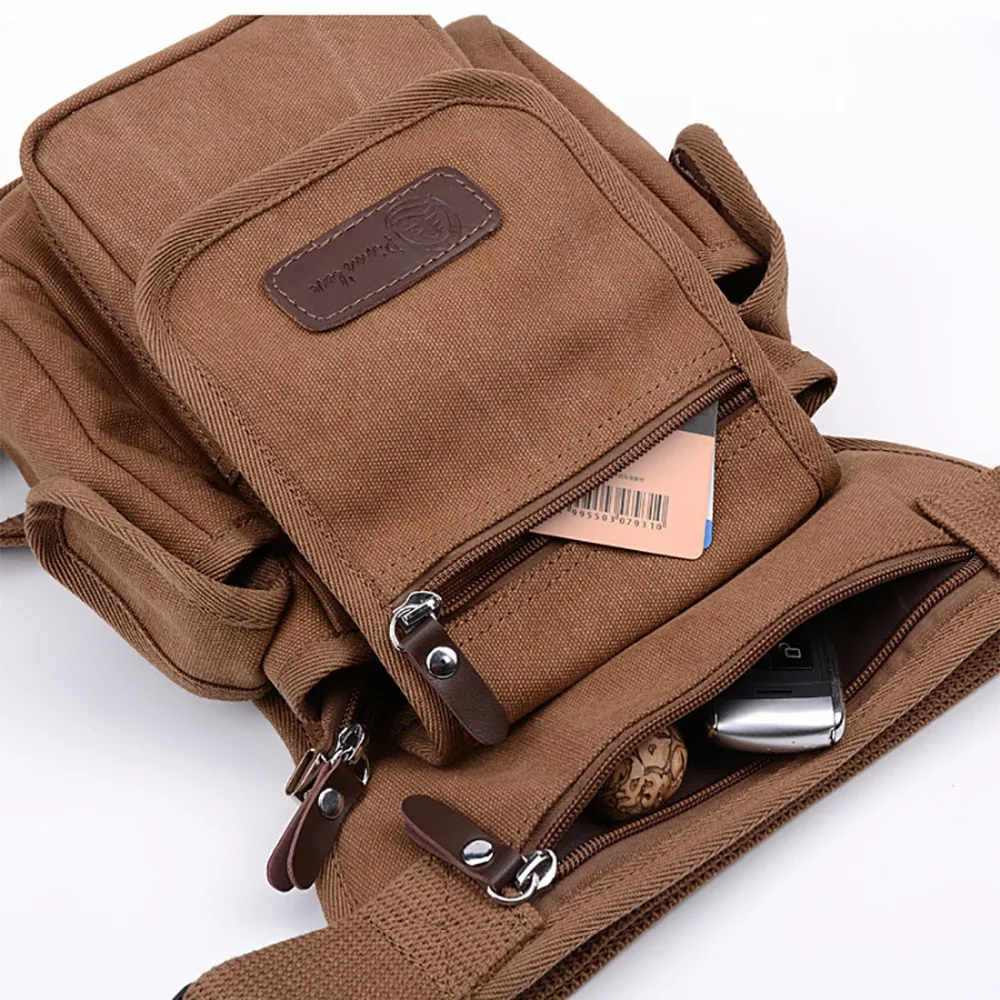 High Quality Men Canvas  Waist Leg Bag Motorcycle Rider Multi Pockets Casual Drop Thigh Male Bum Hip Belt Fanny Pack