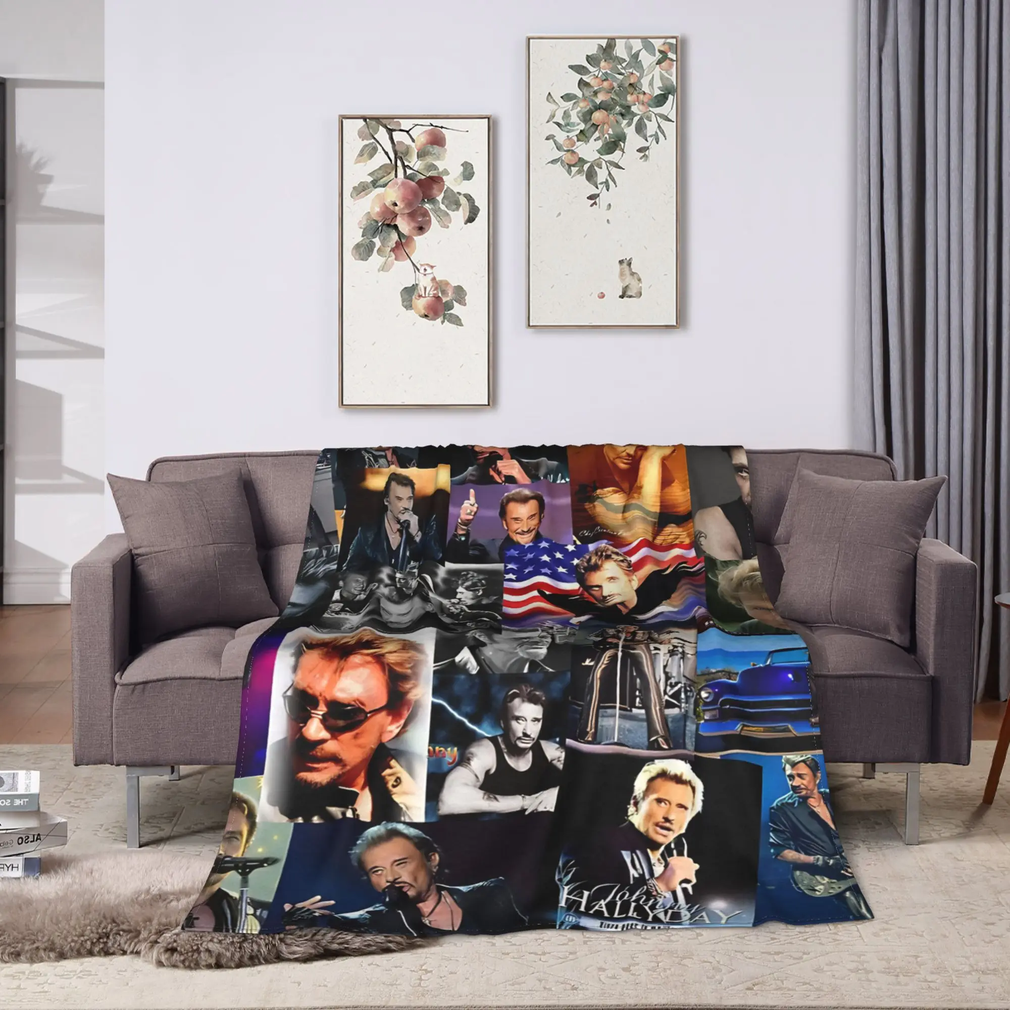 Rock Star Johnny Hallyday Flannel Blanket  Soft Warm Throw Blanket for Couch Bed Airplane Travel Funny Bedspread Sofa Bed Cover