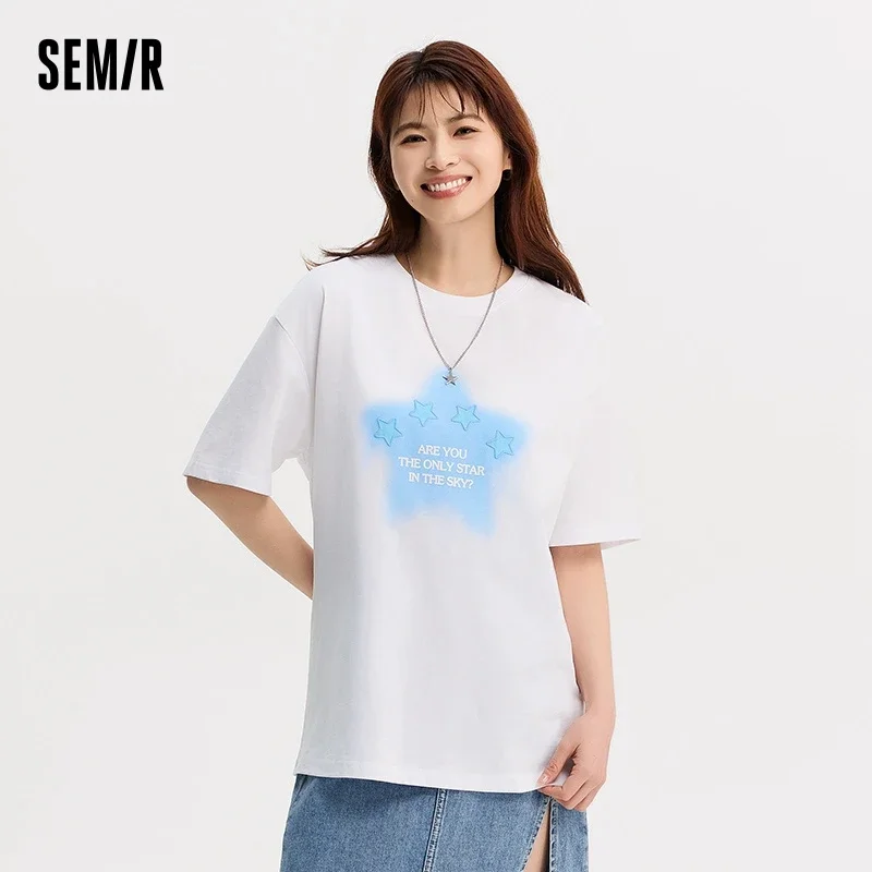 Semir Women T-Shirt Oversize Summer Top Star Print Design Loose Fit Moisture-Wicking And Sweat-Absorbing Properties Top Tees Men