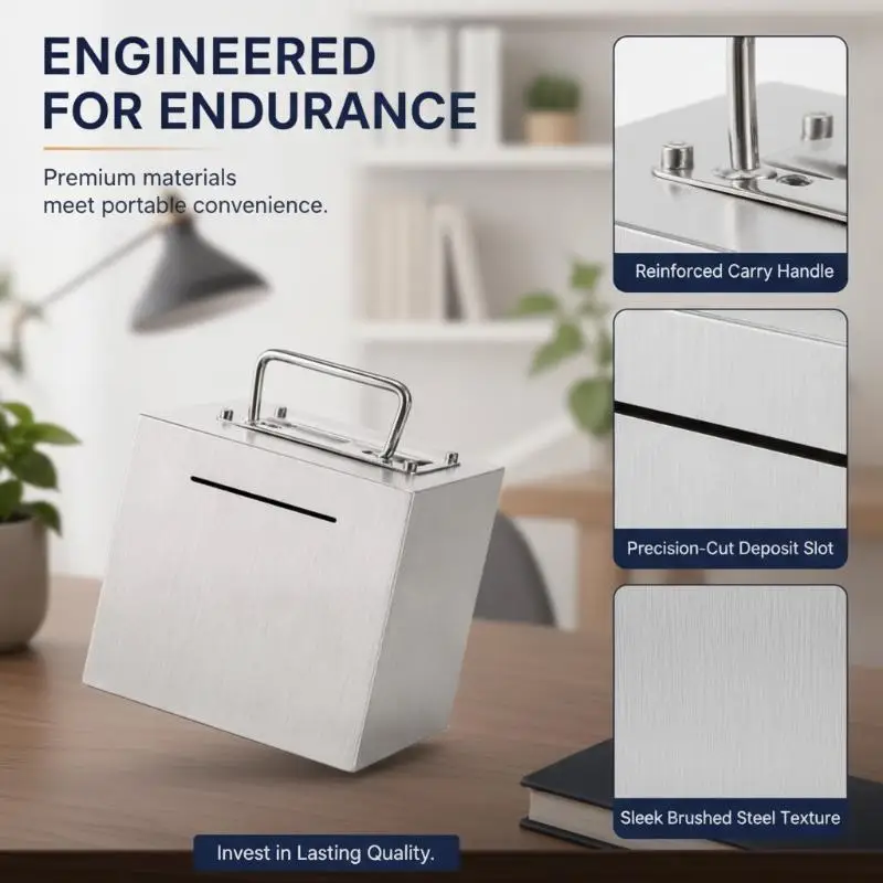 Stainless Steel Money Saving Box Large Capacity Portable Handle Safe Savings Container for Kids School Reward Gift