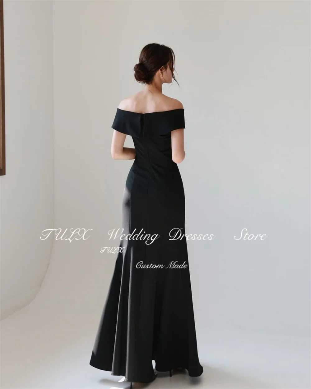 TULX Korea Einfache Schwarze Abendkleider Schulterfrei Hochzeit Fotoshooting Meerjungfrau Langer Reißverschluss Zurück Party Abendkleid Maßgeschneidert 2025