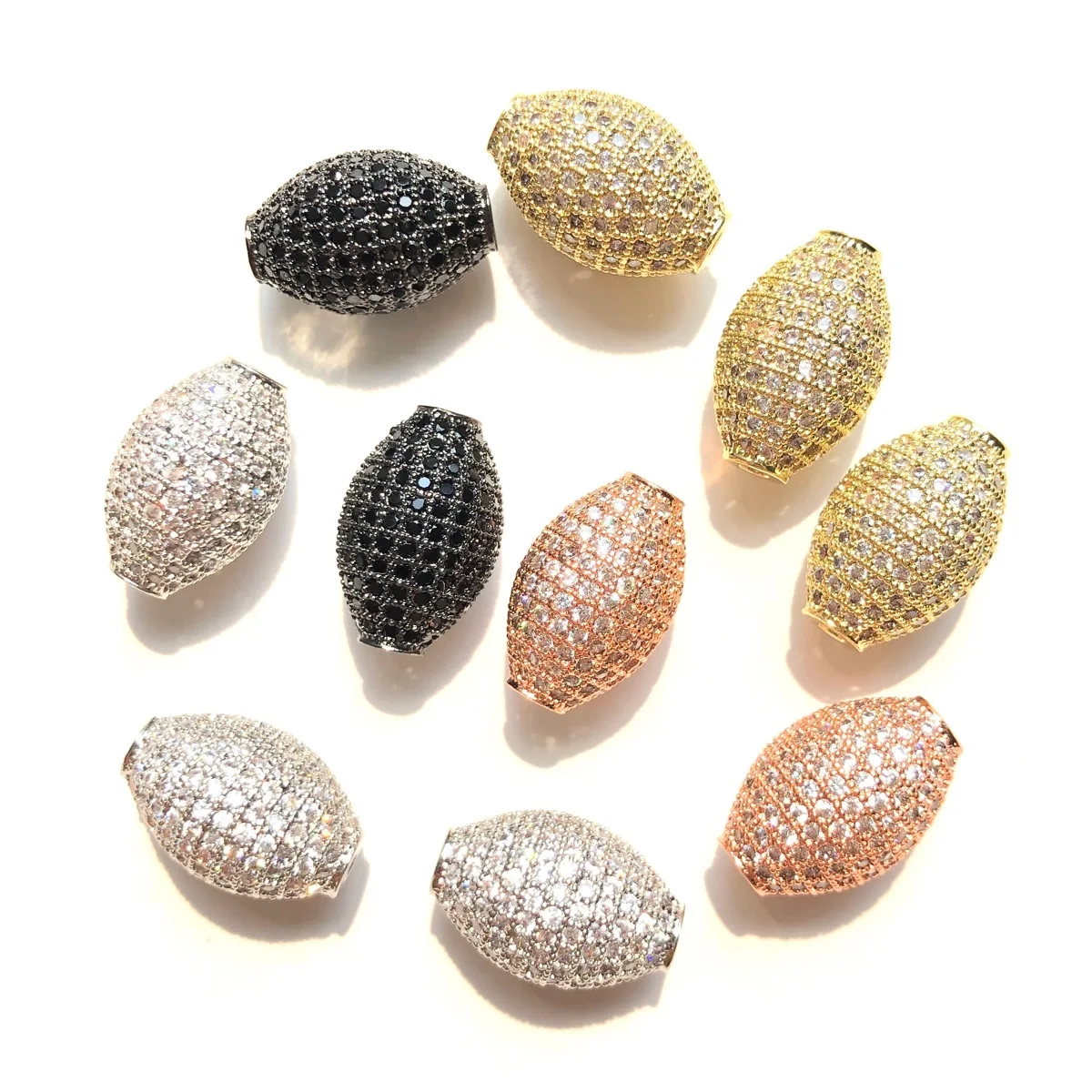 5pcs Zirconia Pave Olive Spacers Gold-Plated Focal Beads for Women Bracelet Necklace Earring Waist Jewelry Making Accessories
