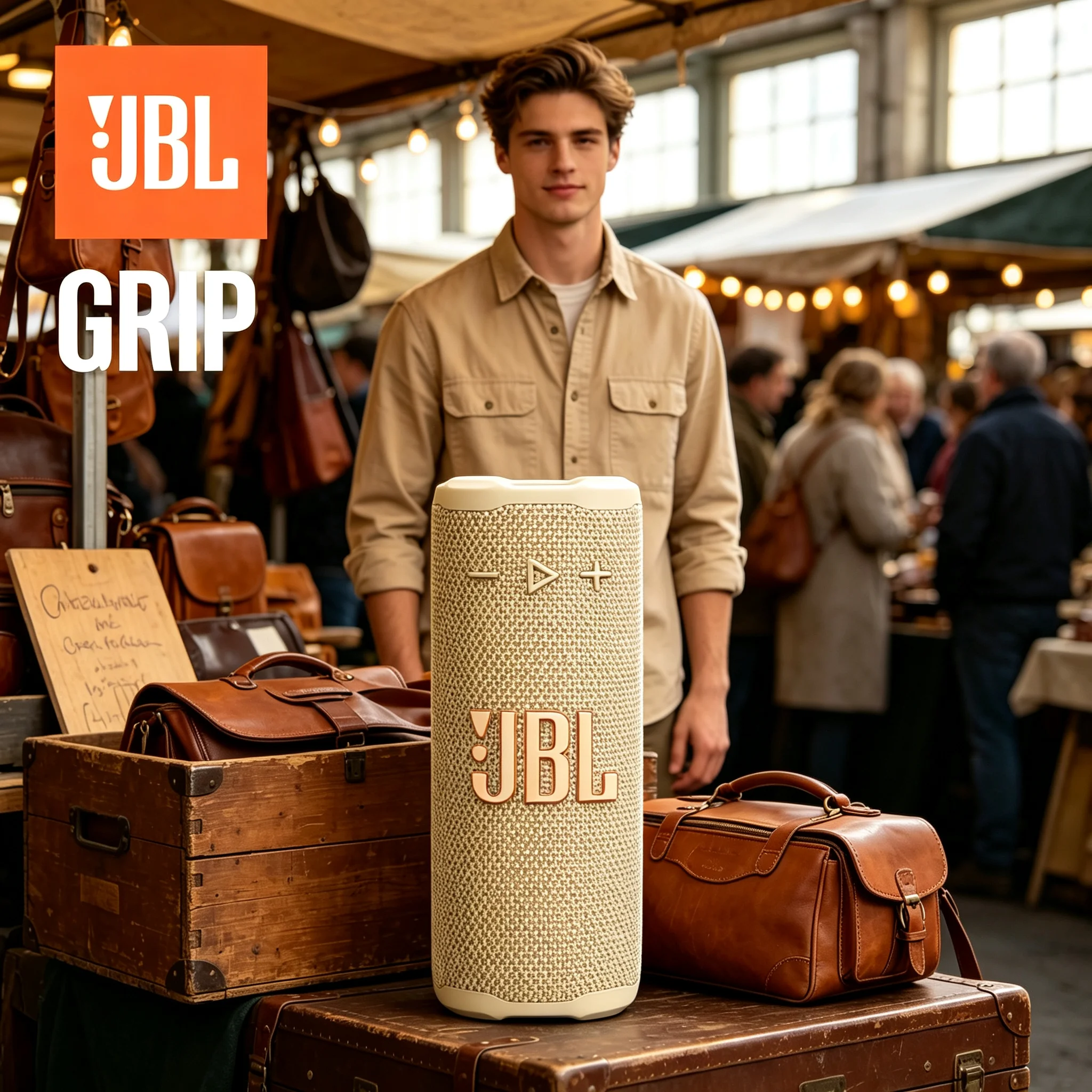 JBL GRIP Handheld Outdoor Soundbox, Adjustable RGB Light Themes, Multi-unit Synchronized Play, Great for Indoor Movie Nights