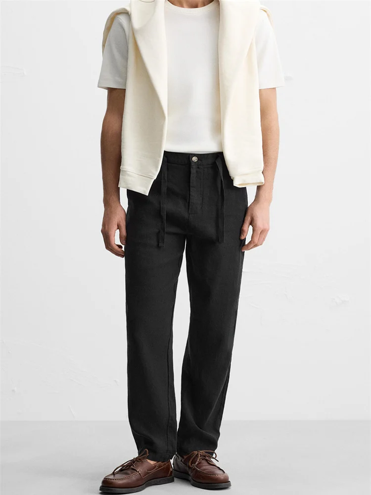 

Новые летние мужские модные удобные свободные повседневные брюки из смеси хлопка и льна, прямые брюки со средней талией, длинные повседневные брюки