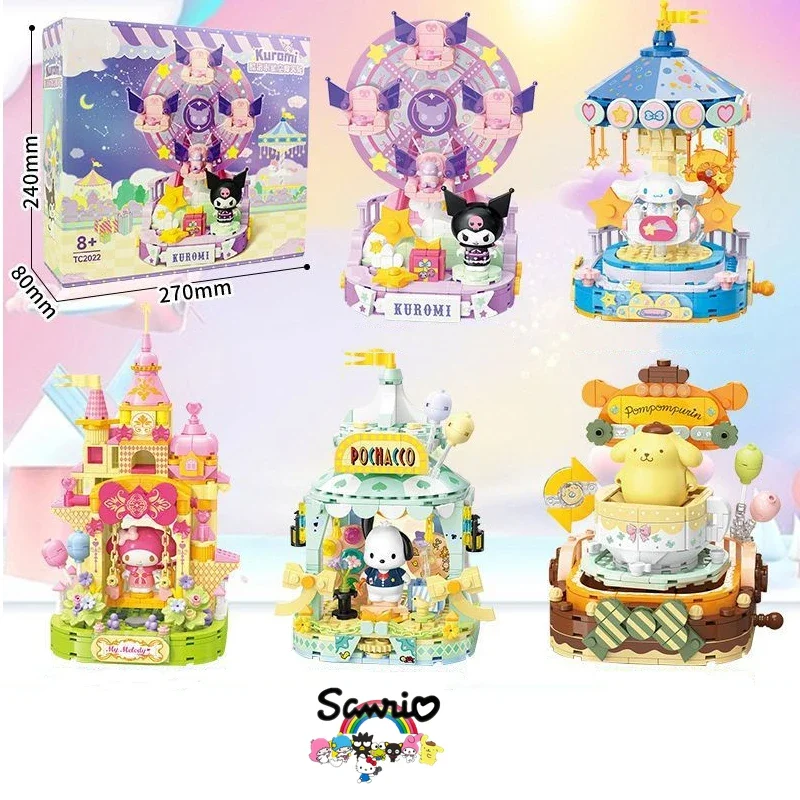 Sanrio Amusement Park Building Blocks My Melody Assembled Toys Kuromi Pochacco Kuromi Model Ornaments Christmas Gifts