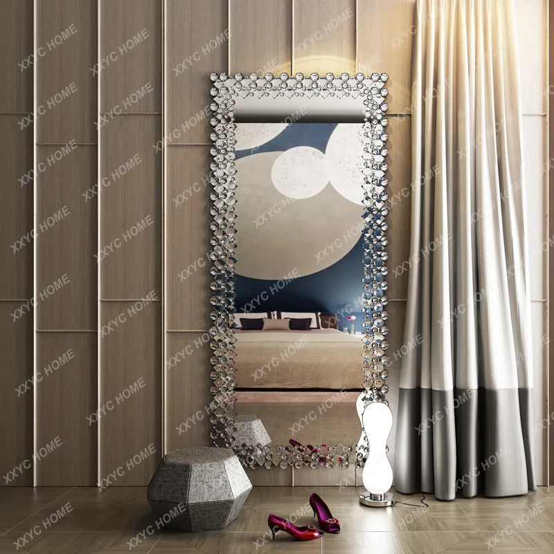 Retro wrought iron carved full-length mirror wall-mounted living room bedroom full-body mirror Xingyao mirror large