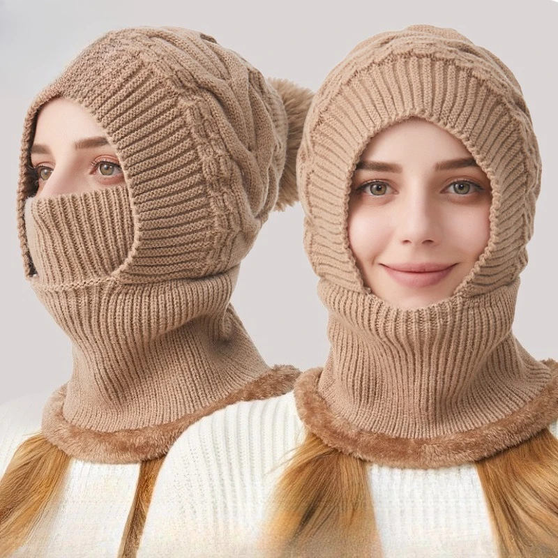Hat Winter European and American Fashion New Thickened Knitted Hat Versatile Elastic Warm Hat Scarf Mask One-piece Hat
