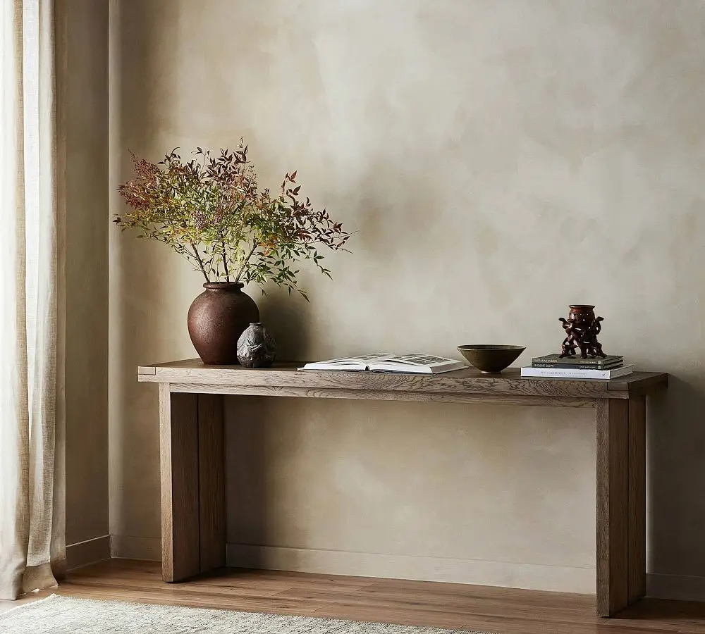 *Luxury Furniture Solid Oak Wood Worn Black Worn Oak Finish Kiln Dried Anti Crack Adjustable Support Console Tables