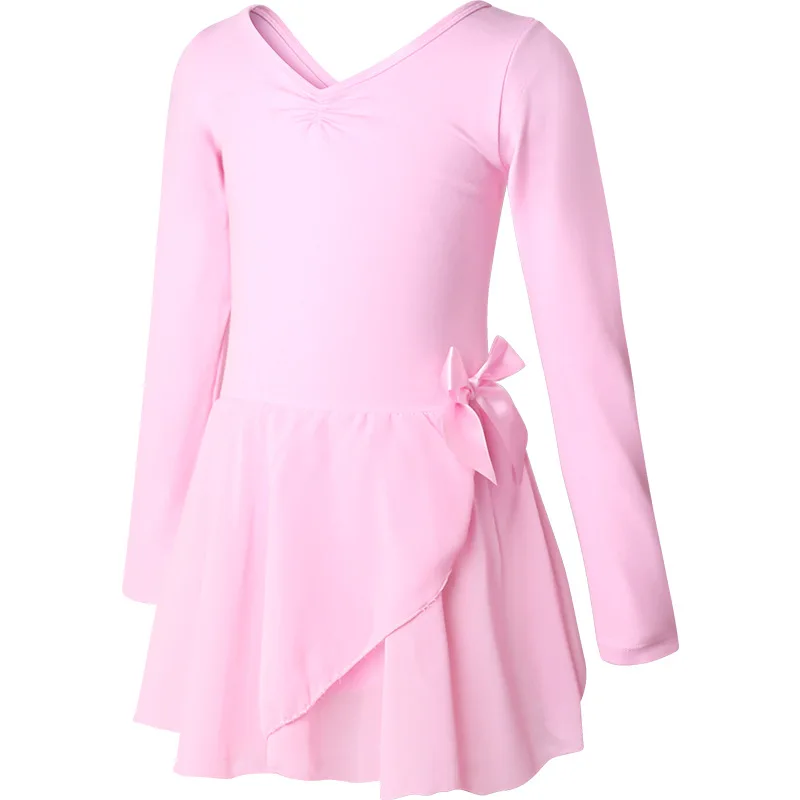 Algodão feminino Ballet Dance Dress com Chiffon Set, Roupa de bailarina, Collant dançando, Dancewear, Manga comprida, 1pc por lote