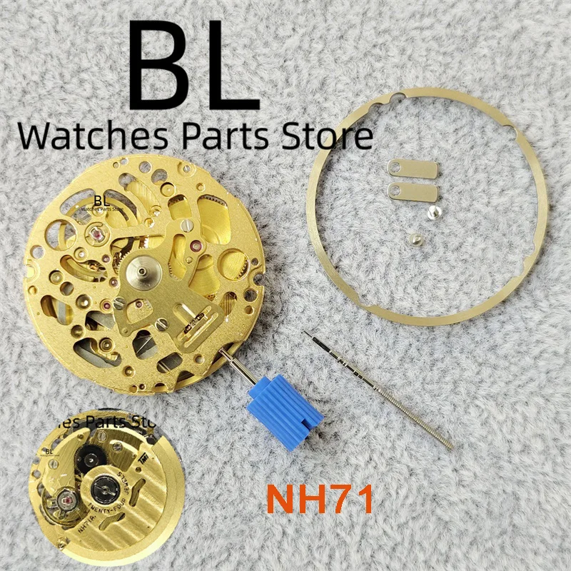 BLIGER 24 Jewels High Accuracy Skeleton NH71 Gold Automatic Mechanical Movement NH71 Gold Hollow Out Movement Modification Parts