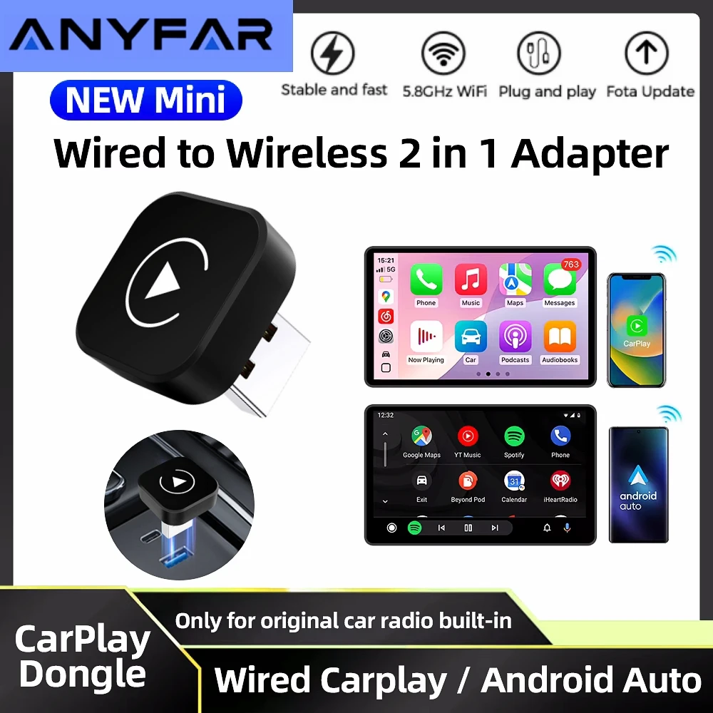 2026 New 2IN1 Wireless CarPlay Android Auto USB Adapter Dongle Smart Mini Box Plug Play For VW Toyota Nissan Honda Ford Benz KIA