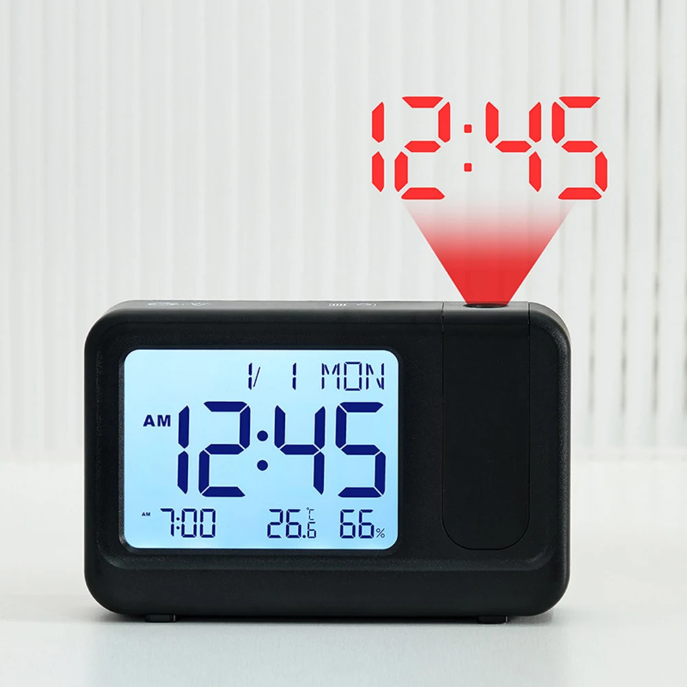 LCD Projection Clock with 180 Degree Rotating Display Multifunctional Alarm Date Time and Humidity Temperature Information