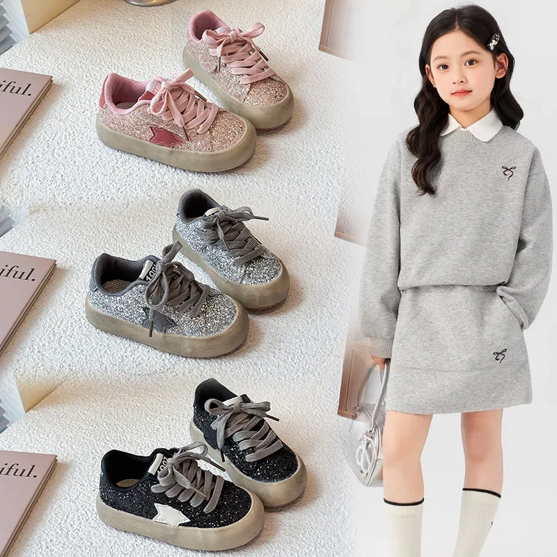 Children's Casual Shoes 2026 Spring Autumn New Style Lightweight Breathable Sports Shoes Trendy Starry Low Top Board Shoes
