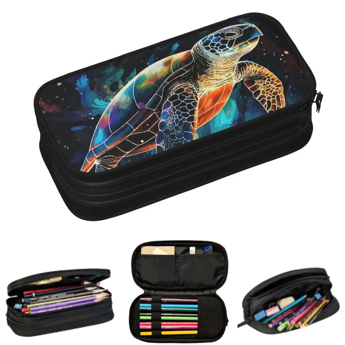Deep Sea Turtle Underwater World Pencil Cases for Student Gifts Pen Box Pencil Bag Large Storage Pencil Pouch
