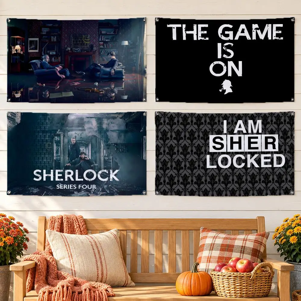 Sherlock Holmes-TV Creative Pattern Hanging Flags No Hem Banner Anti Fade Washable Home Wall Decor Multi Sizes