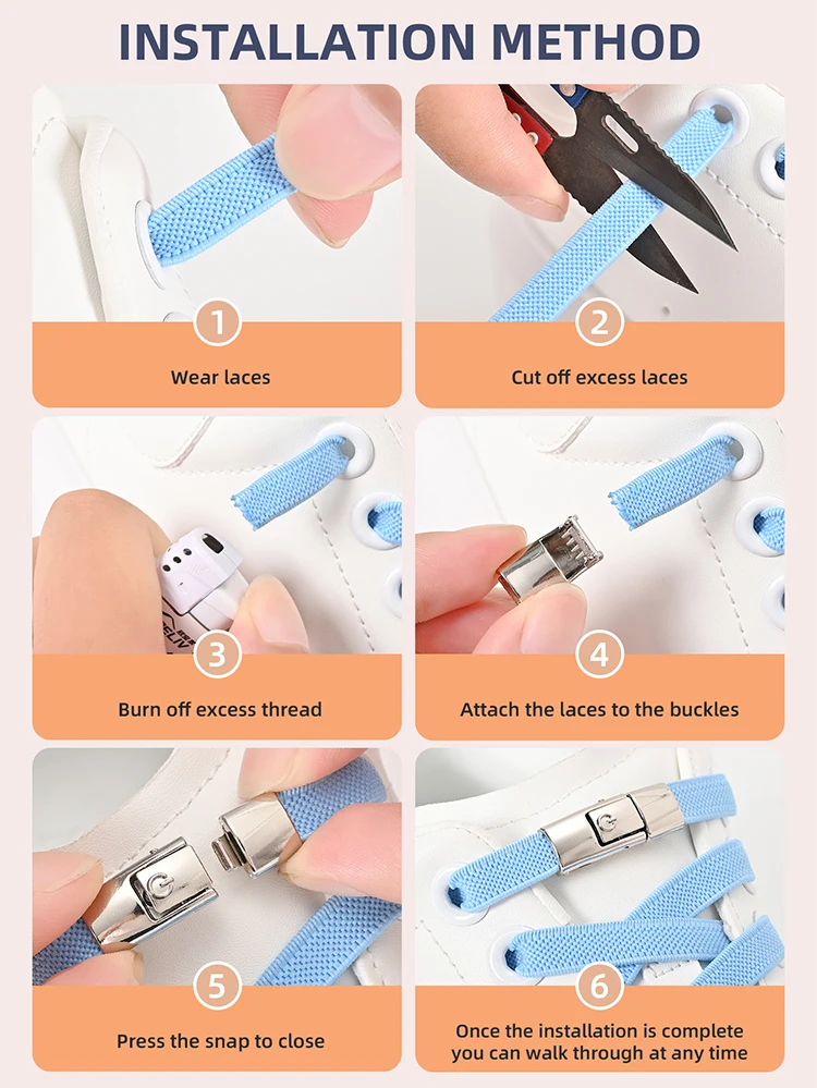 8 mm Schnürsenkel ohne Krawatte, Press-Lock-Schnürsenkel ohne Krawatten, elastische Schnürsenkel, Sneaker, Kinder und Erwachsene, verbreiterte flache Schnürsenkel für Schuhe – Detail 6