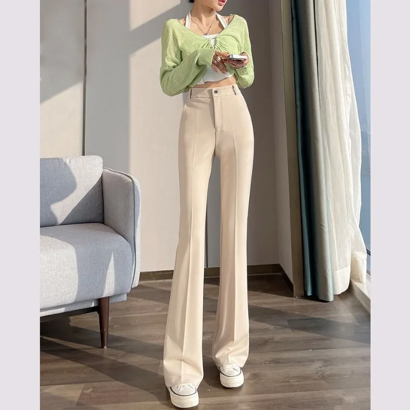 Hohe Taille Schlaghose Damen Casual Lange Leggings Bootcut Hose Schwarz Frühling Sommer Abnehmen Drapierte Hose mit weitem Bein TT1059