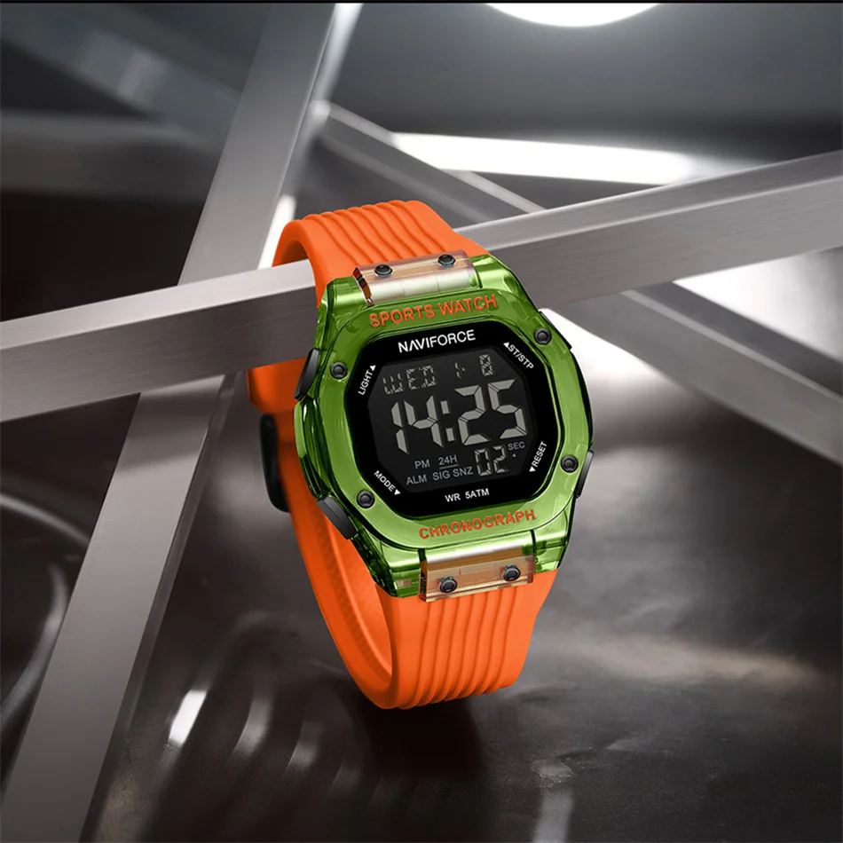 

NAVIFORCE Многофункциональные мужские часы с силиконовым ремешком, светодиодный светильник, ночник, экран, электронные часы для мальчиков, спортивные часы