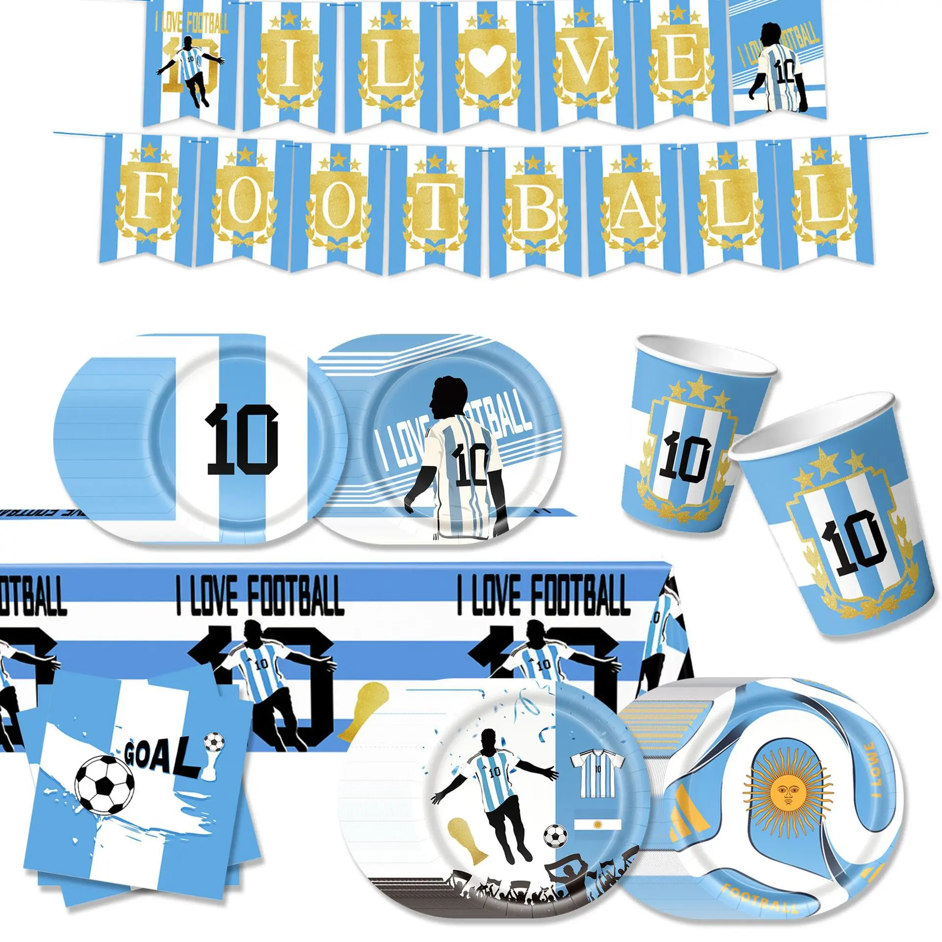 2026 Fußball-Party-Zubehör Superstar Messi Spieler Teller Becher Ballon Hintergrund Fußball Einweg-Tischgeschirr-Set Jungen-Partyzubehör – Detail 1