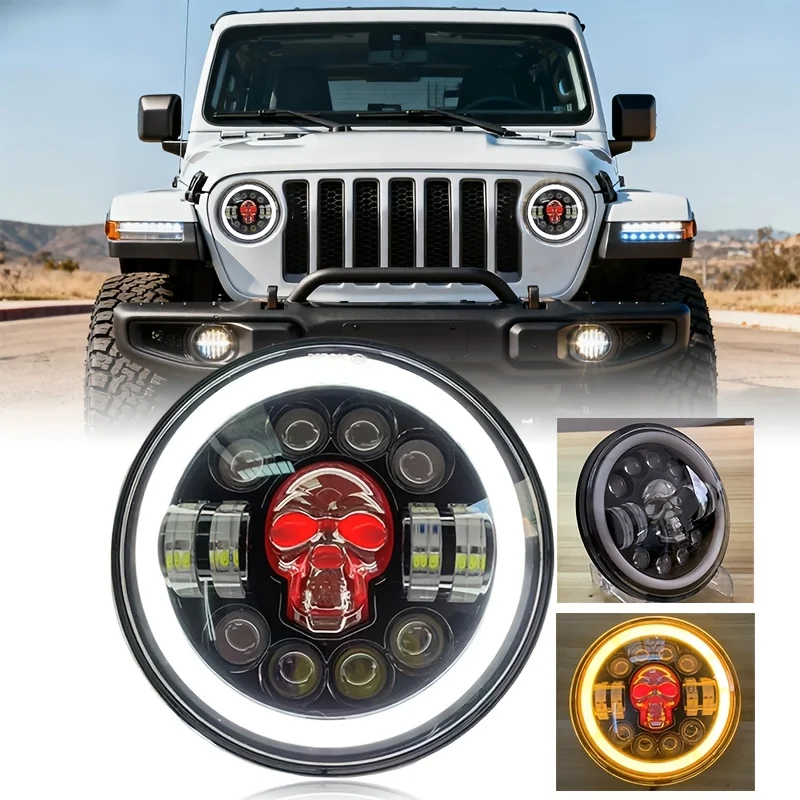 

7-inch Skull-shaped LED Spotlight Car Headlight Modification Front Lamp Motorcycle 7-inch Head Round Lamp Colorful Demon Eye
