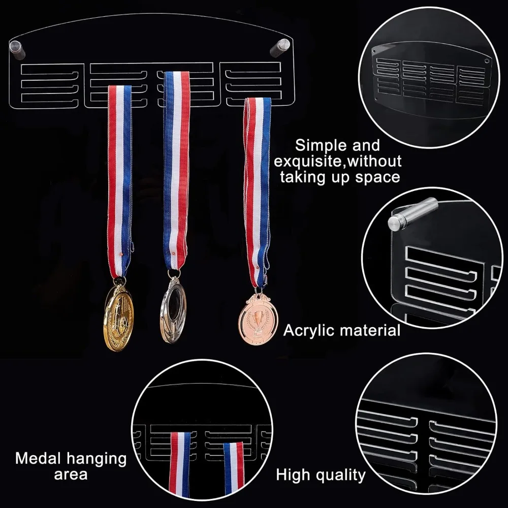 Suporte de medalha acrílica com 12 ganchos, cabide de exibição de medalhas transparentes de 12 tamanhos/30cm, rack de exibição de medalhas de montagem na parede, fácil de instalar