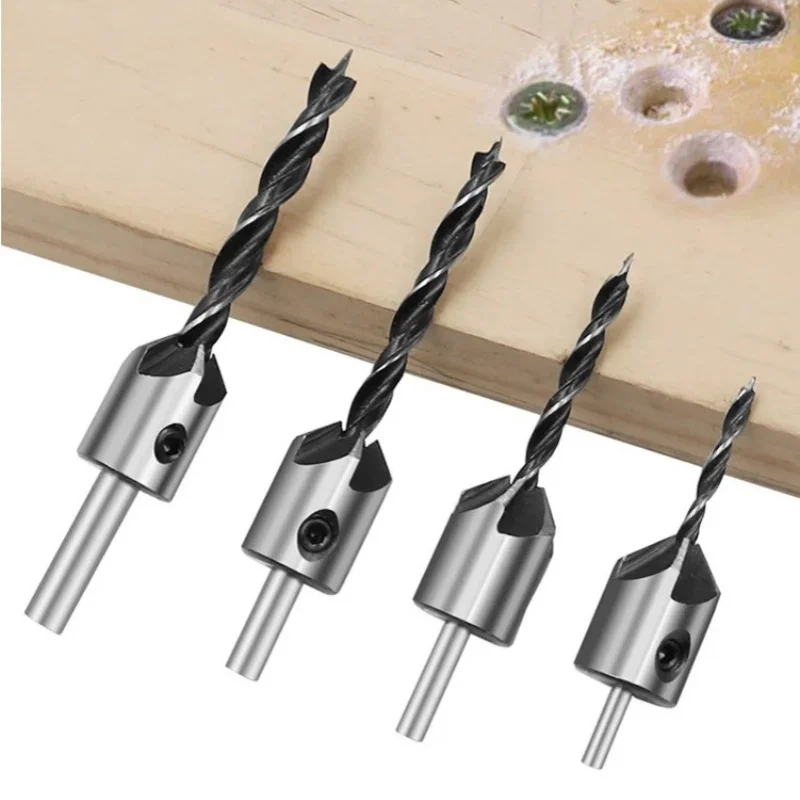 4pcs Three Pointed Woodworking Counterbore Drill 3-6mm Reaming Drill Screw Chamfering Drill Bit Hole Opener Tool Set