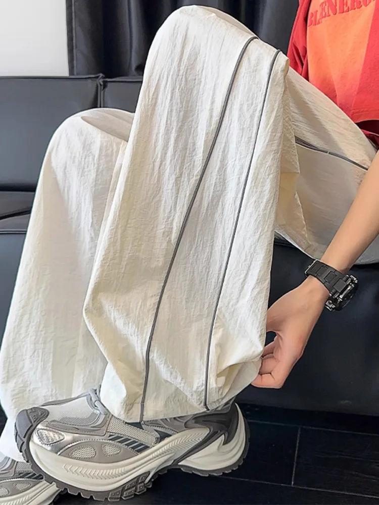 

Новинка 2025, мужские повседневные брюки из ледяного шелка, тонкие прямые свободные спортивные штаны Qui Dry, летние модные брендовые длинные брюки