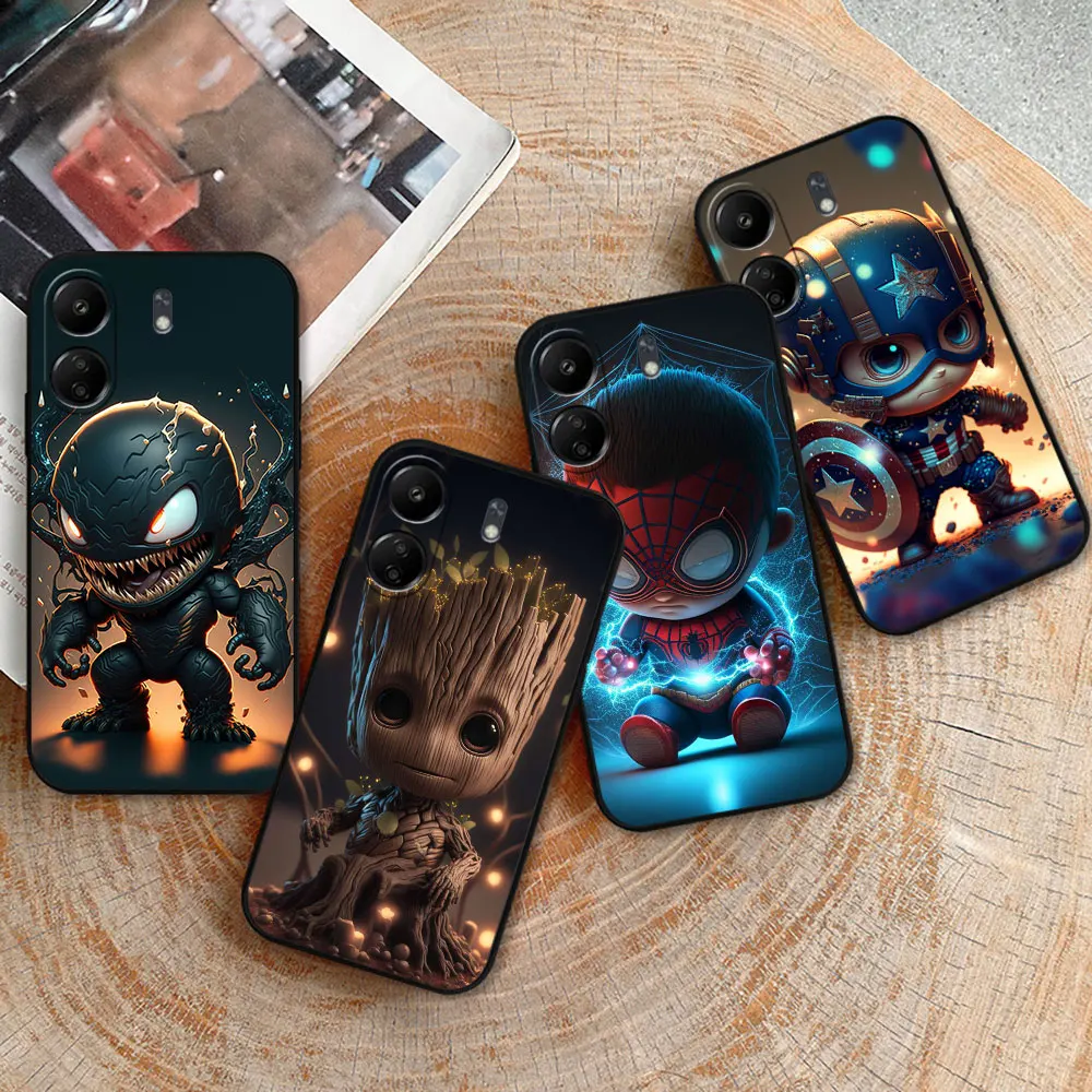 Baby Marvel Venom Groot SpiderMan Case For Redmi 14C 13C 12 12C 10 10C 9 9A 9C 8 8A 7A A2Plus A1 K60 K40 Ultra Pro Black Cover