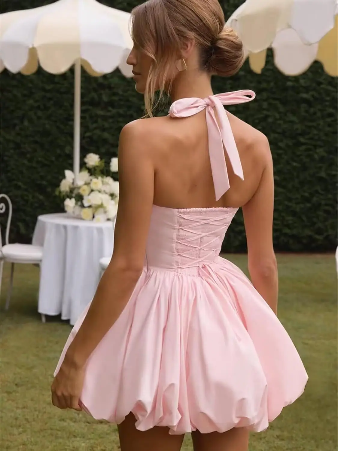 Abiti corti da ritorno a casa in raso 2025 Corsetto con scollo quadrato all'americana Mini abiti da cocktail gonfi per adolescenti sopra il ginocchio, Mini