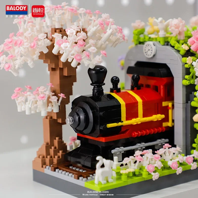 Sakura Train Diamond Building Blocks Balody Blossom Station DIY Flower Assembly 3D Model Mini Brick Toys For Birthday Gift