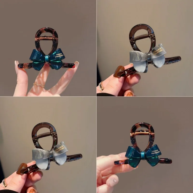 1Pc Korean Niche Design Contrast Color Bow Shark Clip, Hot Stamping Letters Medium Hair Clip for Half Up Hairstyle