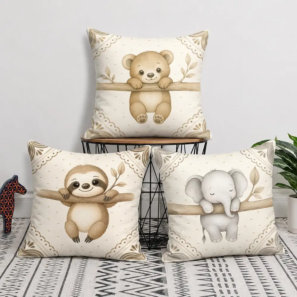 Animal Elephant Giraffe Nursery Cushion Cover Soft Short Plush Pillow Cover Smooth Cozy Texture Cushion Case Home Decor