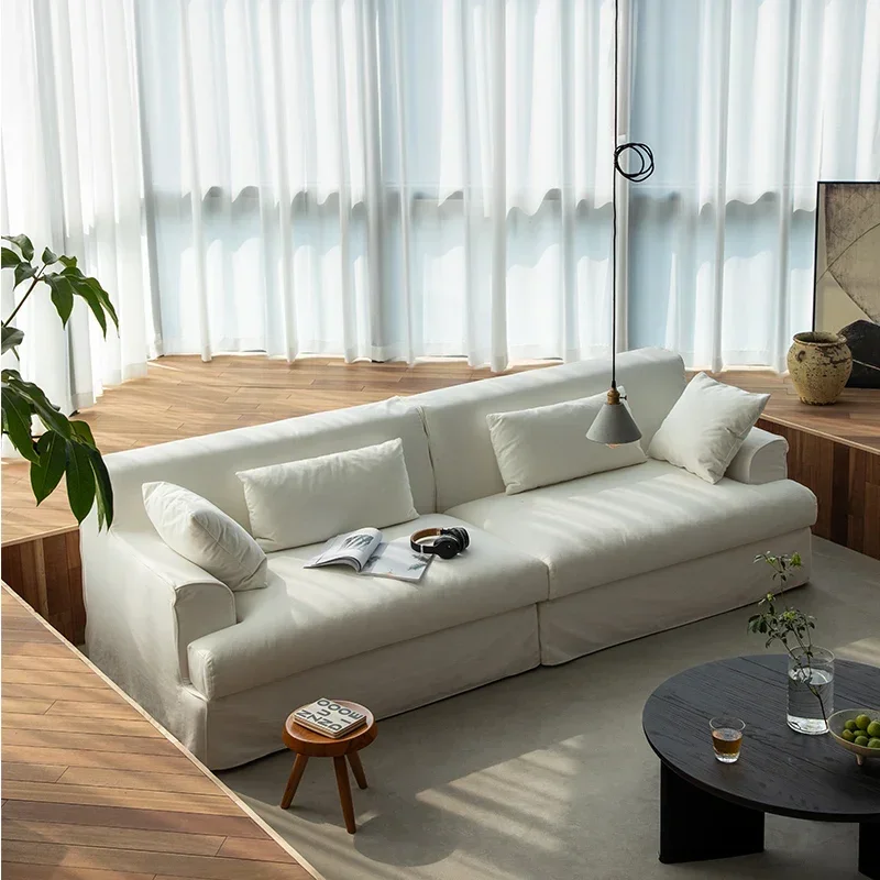 Cotton, linen and down combination sofa is quiet, retro Japanese-style Nordic mix and match, medieval modern simple white
