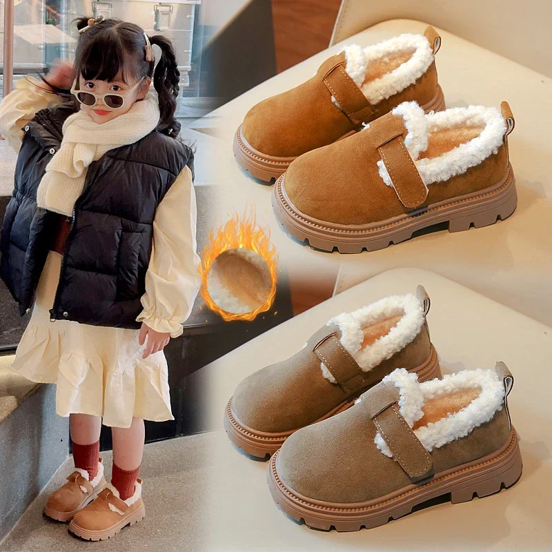 

Children's Fashion Cotton Shoes 2-18 Years Old Warm Padded Boys Girls Fur Shoes Baby Lefthand Leather Shoes Kids Short Boots