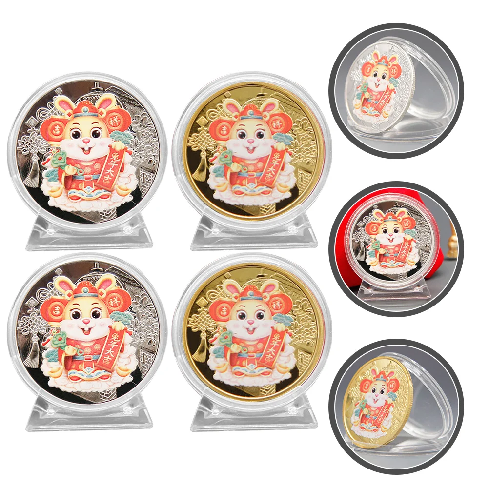 4 Pcs Rabbit Medal Commemorative Coins Adorable Decors Bunny Souvenir Ornament Memorable 2023 Party Supplies The Gift