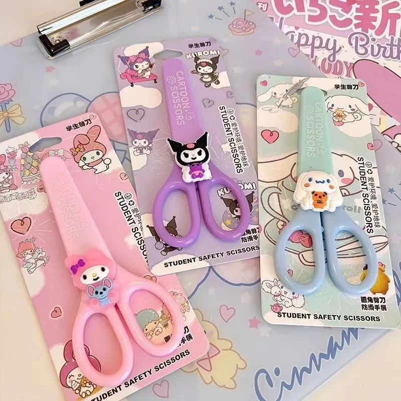 

Sanrio Kuromi Cinnamoroll Melody Hand Made Scissors Kawaii Children Safety Silicone Shell Kid Stationery School Supplies Gift