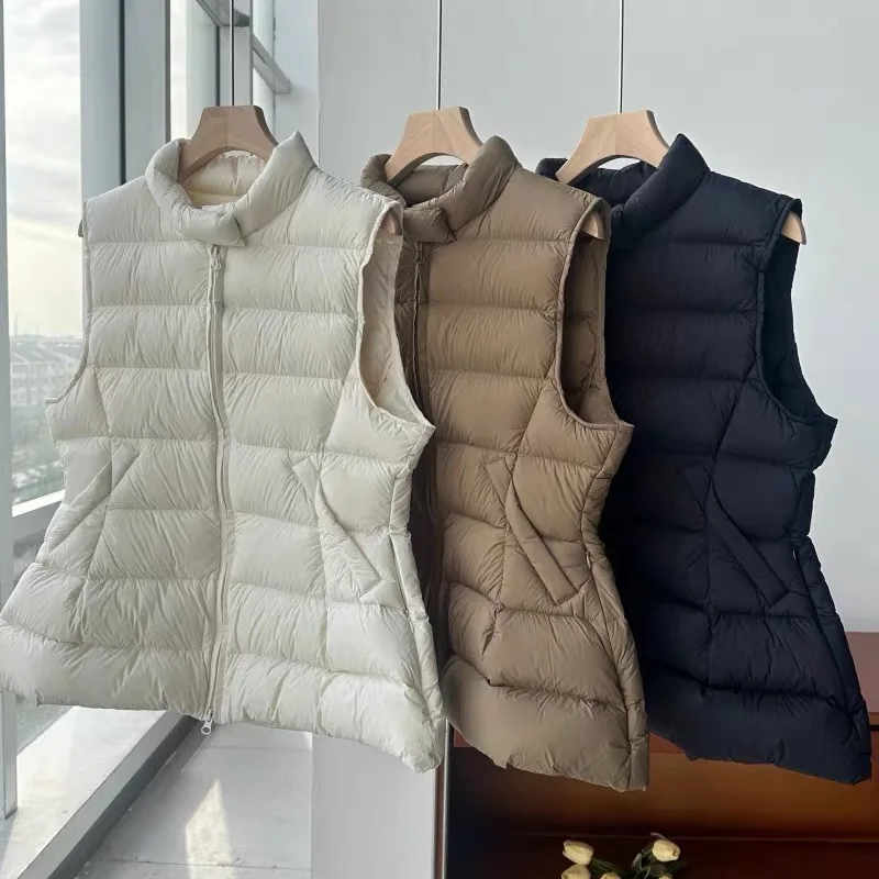Fall/Winter Buttoned Collar Slim-Fitting Lightweight Down Jacket for Women - Simple Business Casual Short-Sleeved Blazer