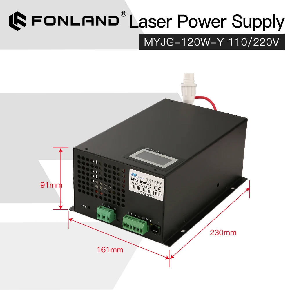 Fonland 120W Laser Power Supply Source MYJG-120W 110/220V for Co2 reci Yongli Laser Tube Cutting Machine Source Fast Shipping