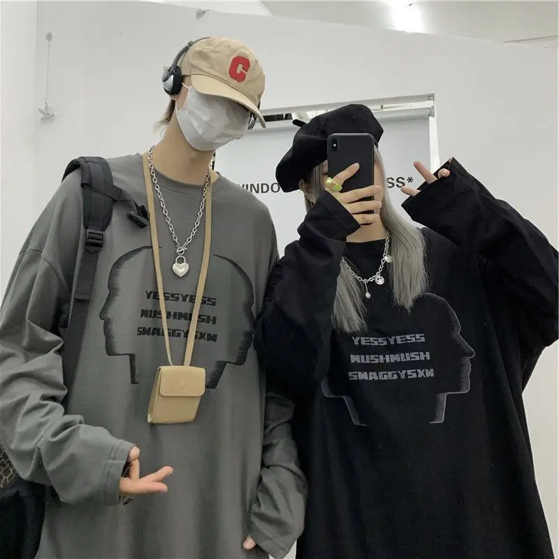 emo t shirt for men summer vintage letters print Long sleeve tee Anime y2k top harajuku casual Oversized gym t-shirts streetwear