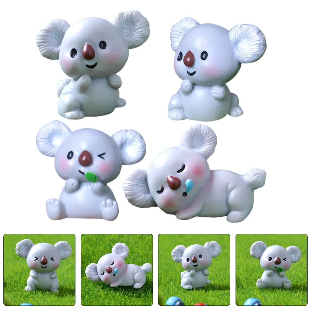 

4 Pcs Micro Landscape Miniatures Koala Statues Figurines Resin Desktop Ornament