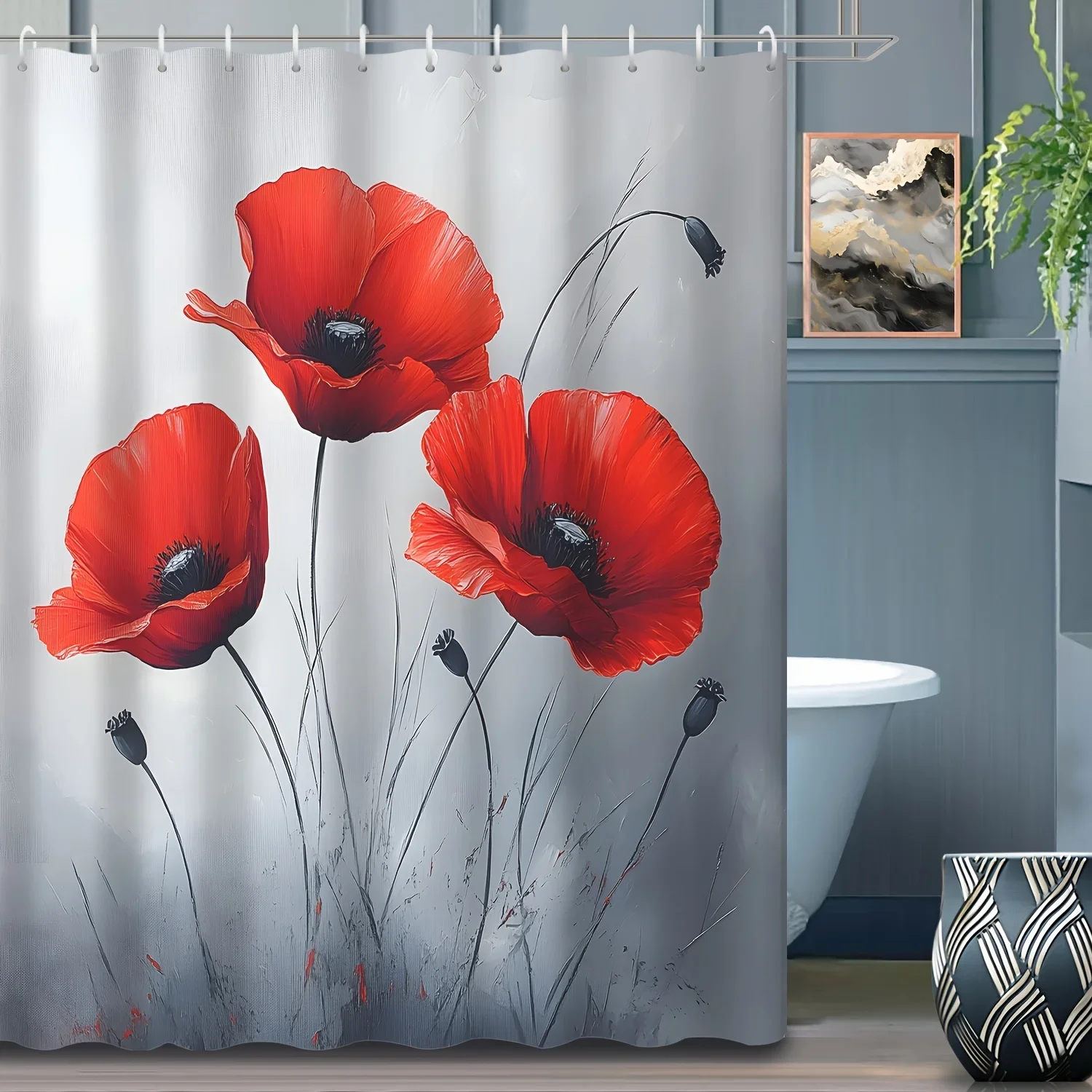 

1 шт., темно-готический стиль, красный яркий мак, занавеска для душа, занавеска для перегородки, декоративная занавеска для душа для ванной комнаты, включая 180x200 см