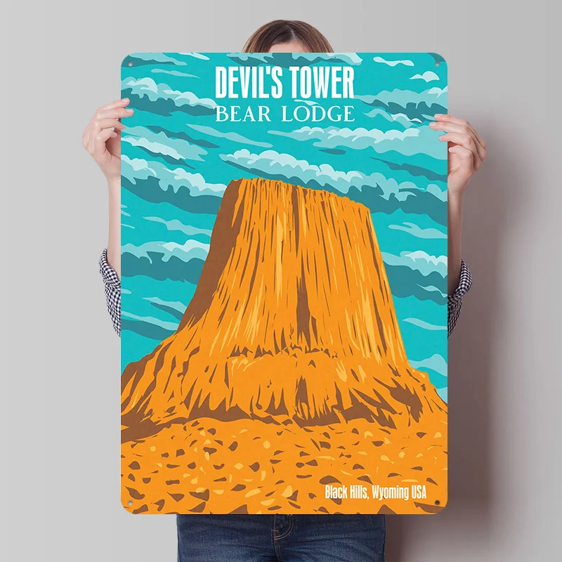Devil's Tower Wyoming Metal Poster Custom Wall Art Retro Vintage Tinplate Signs for Man Cave Room Decoration Desk Decor House