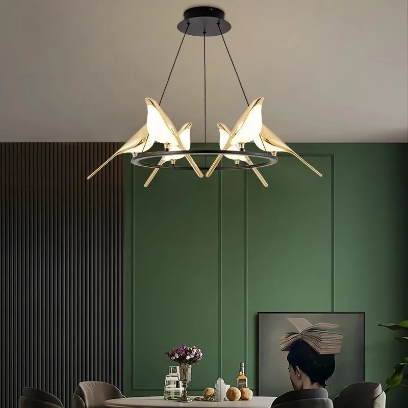 Modern LED Gold Magpie Bird Ceiling Chandelier for Dining Room Luminaire Suspension Pendant Lamp Decorative Lighting Lustre