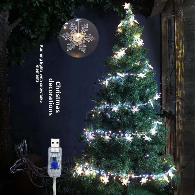

Светодиодная гирлянда, новая рождественская елка, украшение, снежинка, окружающий свет, USB