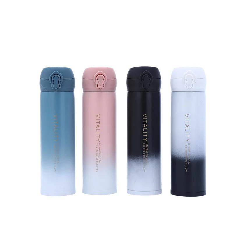 350/450ml Gradient 304 Stainless Steel Water Bottle, One Click Pop Dual Drink Insulated Flask for Women Outdoor Commute