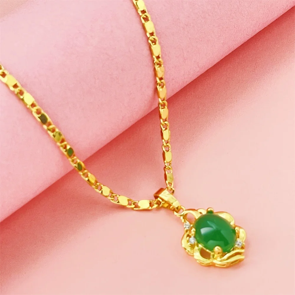 24k Gold Plated Necklace Jade Pendant Necklace For A Woman Engagement Jewelry Gift To Her Mother